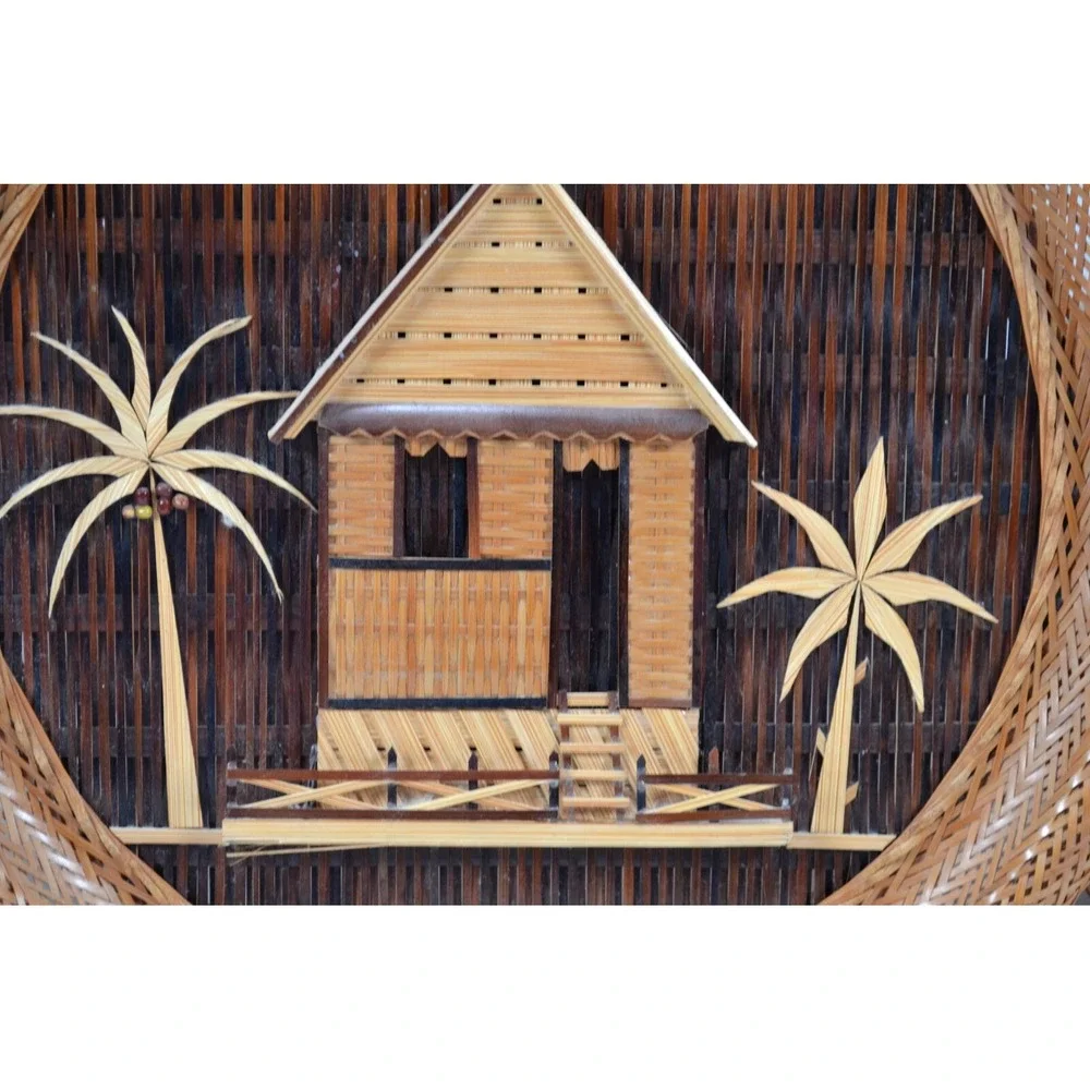 VTG Hand Woven Bamboo Wicker Philippines Round‎ Hanging Wall Home Decor Lot Of 3